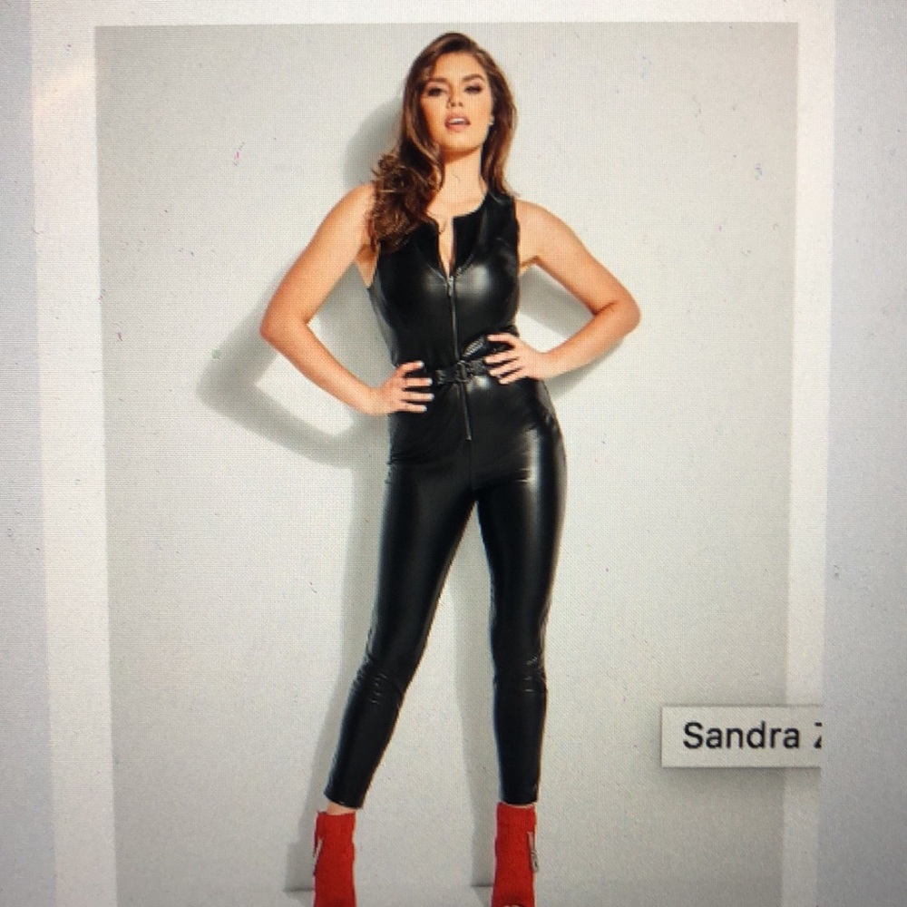 (Sandra) NWT Faux Leather Jumpsuit with Front Zipper from Guess | Size: 2 - Picture 2 of 10